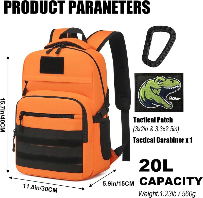 SunForMorning Kids Tactical Backpack Army Molle Bookbag Military Boys Backpack for School, Outdoor, Camping (Includes 2 Patches+1Carabiner), Orange - Image 2
